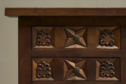 Pamono Spanish Style Sideboard in Hand Carved Walnut and Wrought Iron, 1940s