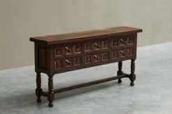 Pamono Spanish Style Sideboard in Hand Carved Walnut and Wrought Iron, 1940s