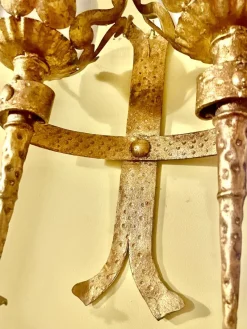 Pamono Spanish Wall Light in Gilt Iron with Milk Glass Globes, 1950, Set of 2><noscript><img width=