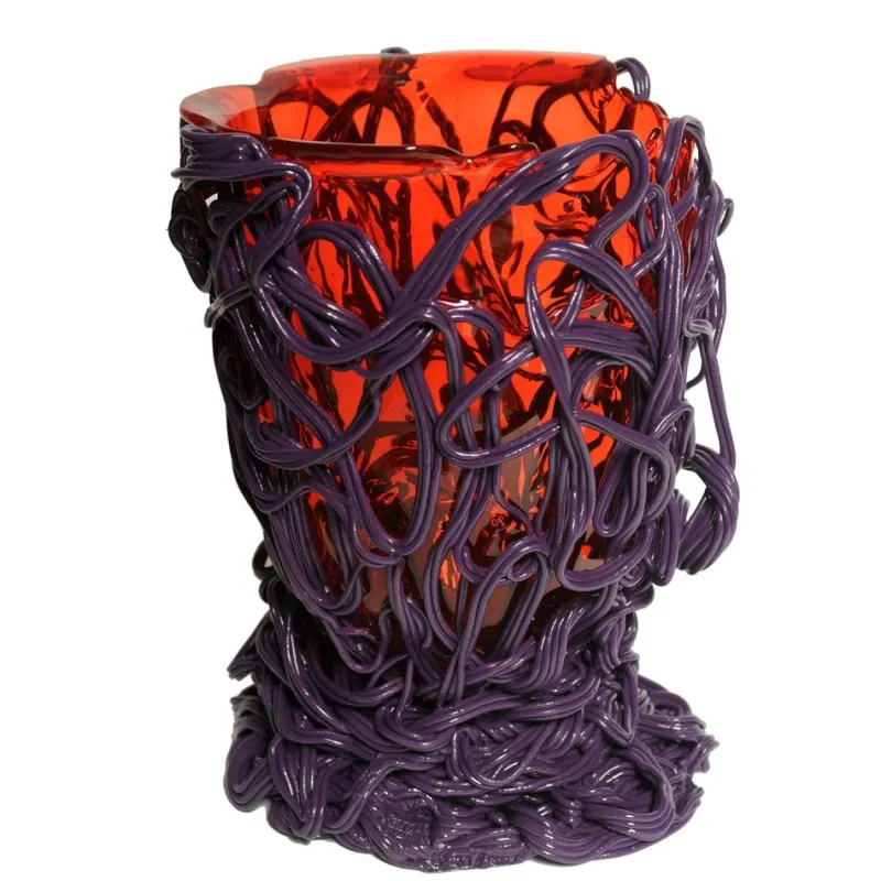 Pamono Special Clear Red and Matt Purple Spaghetti Vase by Gaetano Pesce for Fish Design> Tabletop