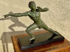 Clearance Pamono Spelter and Marble Sculpture by Jean De Roncourt, 1930
