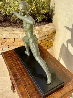 Clearance Pamono Spelter and Marble Sculpture by Jean De Roncourt, 1930