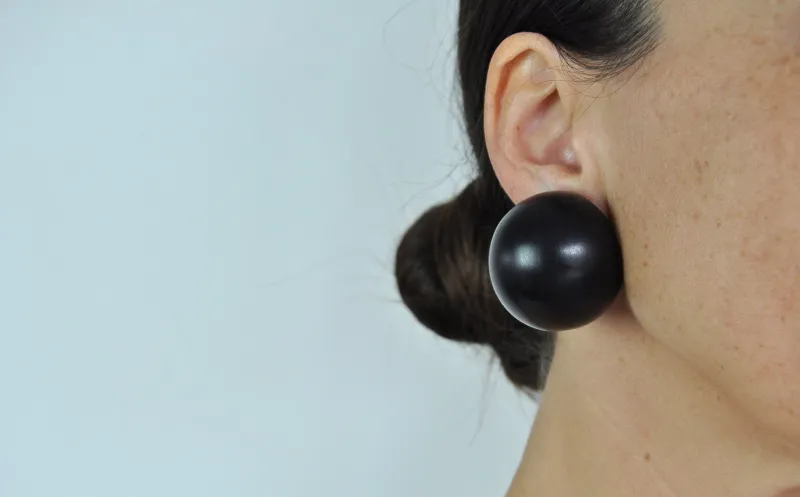 Online Pamono Spherical Black Ear-Clips in Ebony from Monies, Denmark, 2000s, Set of 2