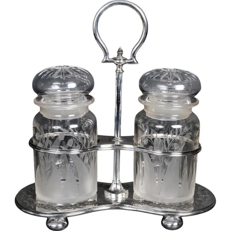 Best Pamono Spice Set in Silver-Plated Metal and Crystal, 19th Century, Set of 3