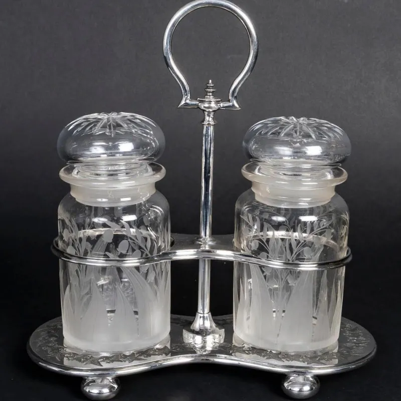 Best Pamono Spice Set in Silver-Plated Metal and Crystal, 19th Century, Set of 3