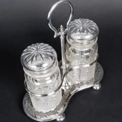 Best Pamono Spice Set in Silver-Plated Metal and Crystal, 19th Century, Set of 3