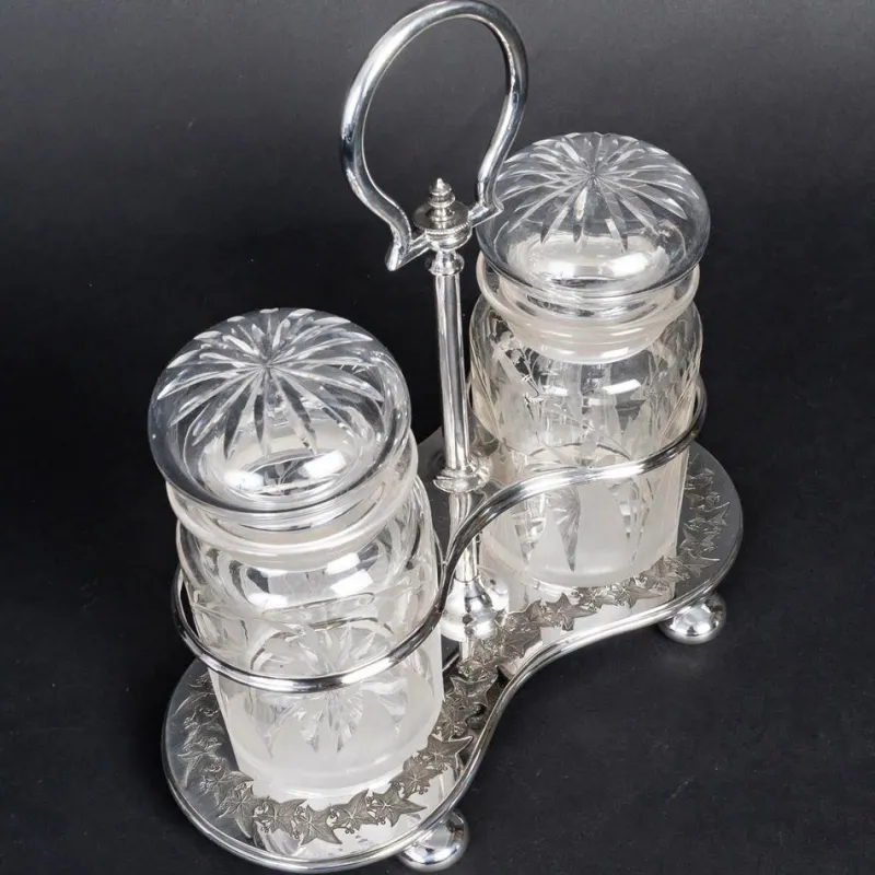 Best Pamono Spice Set in Silver-Plated Metal and Crystal, 19th Century, Set of 3