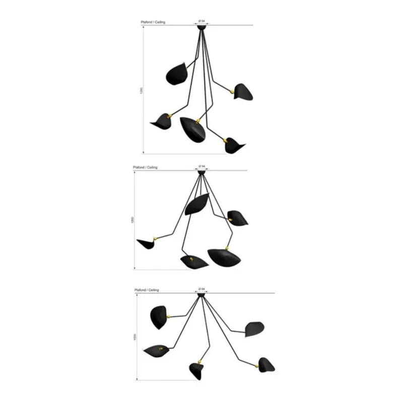 Pamono Spider 5 Broken Arms Ceiling Lamp by Serge Mouille> Ceiling Lights