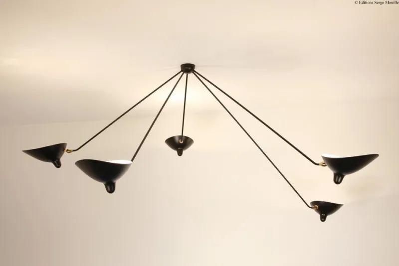 Pamono Spider 5 Broken Arms Ceiling Lamp by Serge Mouille> Ceiling Lights