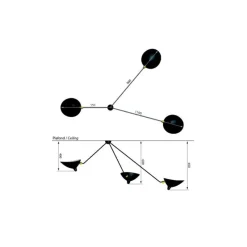 New Pamono Spider Ceiling Lamp with 3 Arms by Serge Mouille