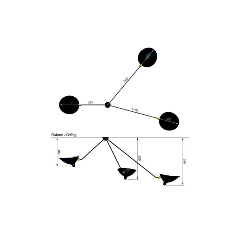New Pamono Spider Ceiling Lamp with 3 Arms by Serge Mouille