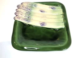 Pamono Square Barbotine Asparagus Plates by Marcel Guillot, Set of 12