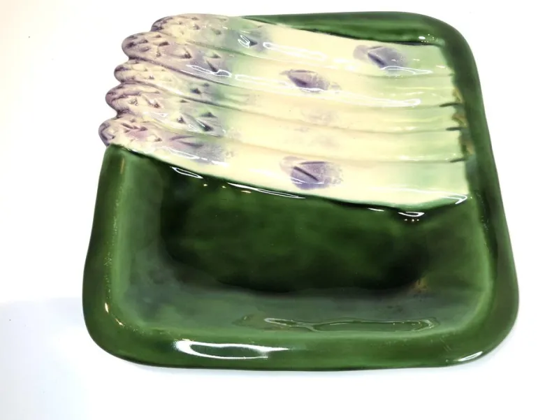 Pamono Square Barbotine Asparagus Plates by Marcel Guillot, Set of 12
