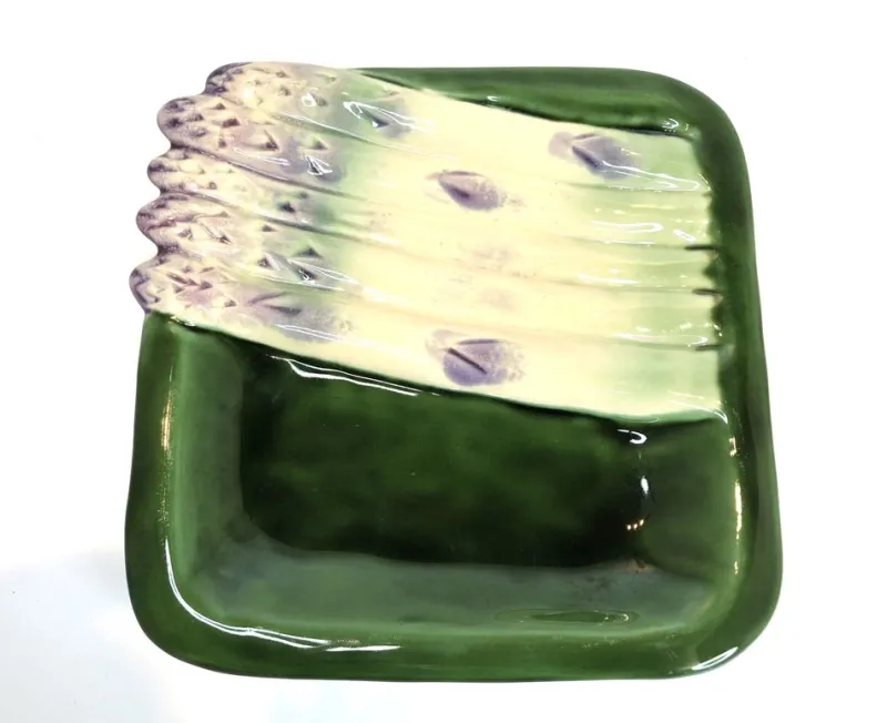 Pamono Square Barbotine Asparagus Plates by Marcel Guillot, Set of 12