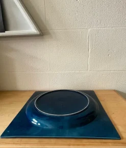 Pamono Square Blue Glazed Ceramic Plate, Italy, 1970s> Trays
