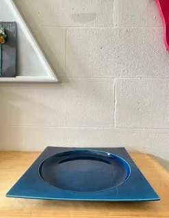 Pamono Square Blue Glazed Ceramic Plate, Italy, 1970s><noscript><img width=
