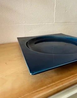 Pamono Square Blue Glazed Ceramic Plate, Italy, 1970s><noscript><img width=