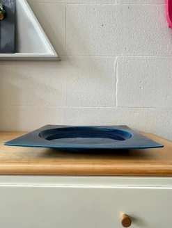 Pamono Square Blue Glazed Ceramic Plate, Italy, 1970s><noscript><img width=