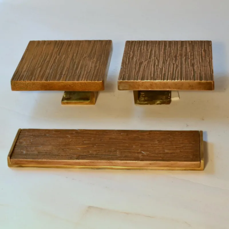 Pamono Square Bronze Push and Pull Door Handles and Letterbox, Set of 3> Architectural Elements
