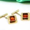Discount Pamono Square Cufflinks in Yellow Gold with Orange Tanzanites, Set of 2