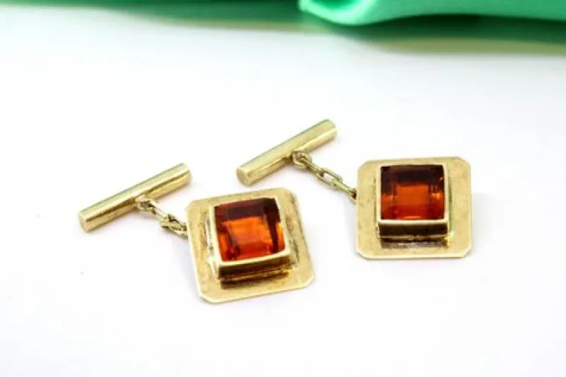 Discount Pamono Square Cufflinks in Yellow Gold with Orange Tanzanites, Set of 2