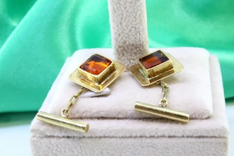 Discount Pamono Square Cufflinks in Yellow Gold with Orange Tanzanites, Set of 2