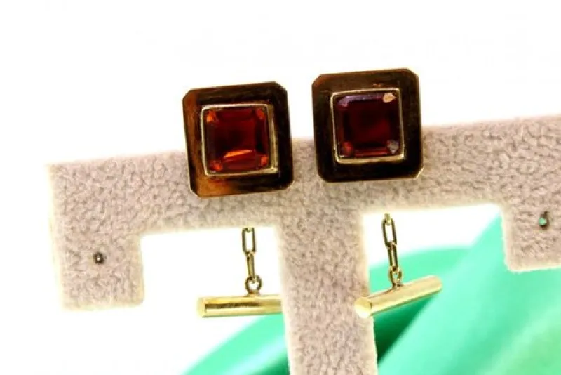 Discount Pamono Square Cufflinks in Yellow Gold with Orange Tanzanites, Set of 2