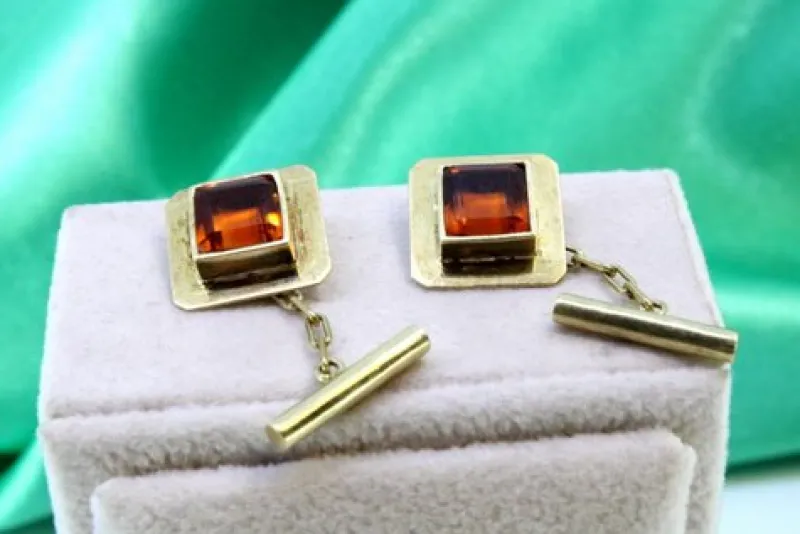 Discount Pamono Square Cufflinks in Yellow Gold with Orange Tanzanites, Set of 2