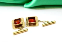 Discount Pamono Square Cufflinks in Yellow Gold with Orange Tanzanites, Set of 2