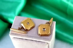New Pamono Square Gold Cufflinks with Brilliant-Cut Diamonds and Trims, Set of 2
