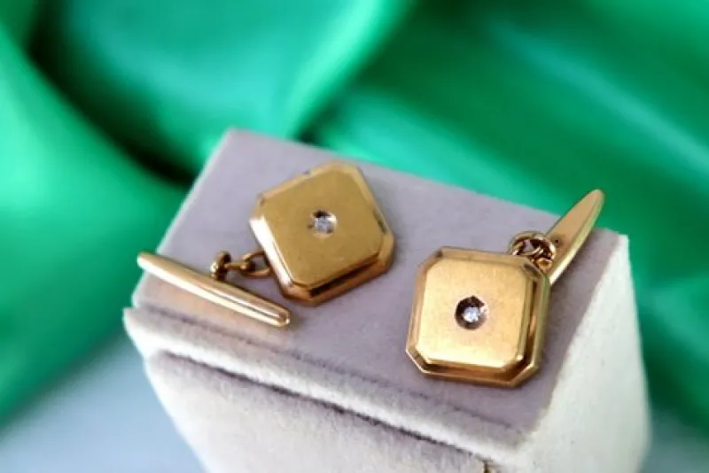 New Pamono Square Gold Cufflinks with Brilliant-Cut Diamonds and Trims, Set of 2