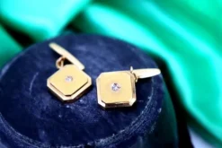 New Pamono Square Gold Cufflinks with Brilliant-Cut Diamonds and Trims, Set of 2