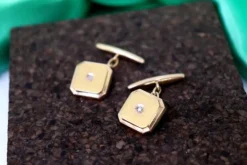 New Pamono Square Gold Cufflinks with Brilliant-Cut Diamonds and Trims, Set of 2
