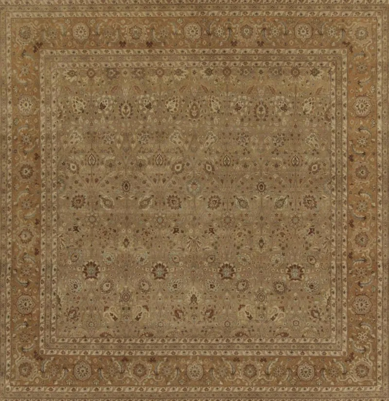 New Pamono Square Rug in Beige-Brown Floral Patterns from R&K Principal Jahanshah Nazmiyal