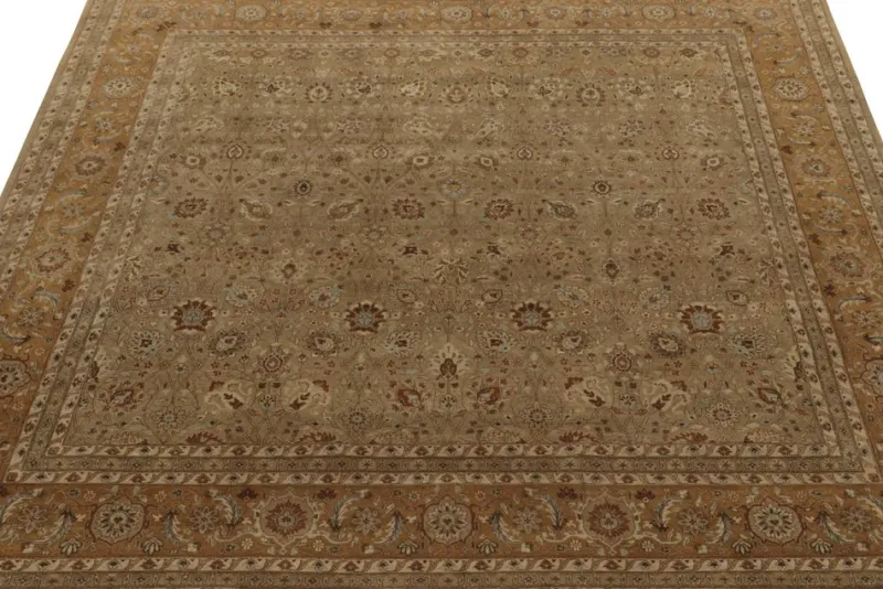 New Pamono Square Rug in Beige-Brown Floral Patterns from R&K Principal Jahanshah Nazmiyal