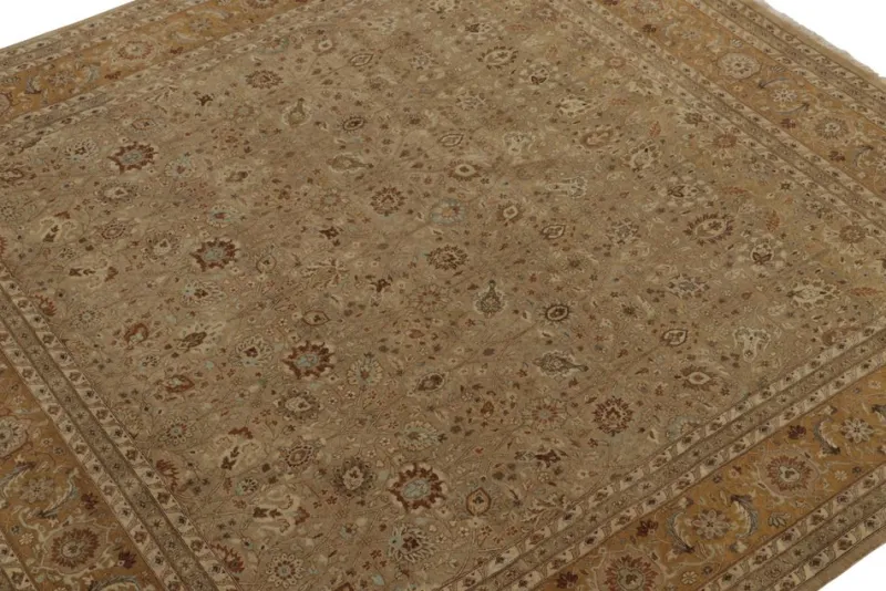 New Pamono Square Rug in Beige-Brown Floral Patterns from R&K Principal Jahanshah Nazmiyal