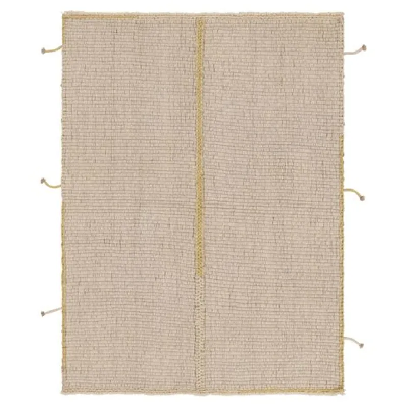 Hot Pamono Square Rug with Textural Cream and Yellow Stripes from R&K Principal Jahanshah Nazmiyal