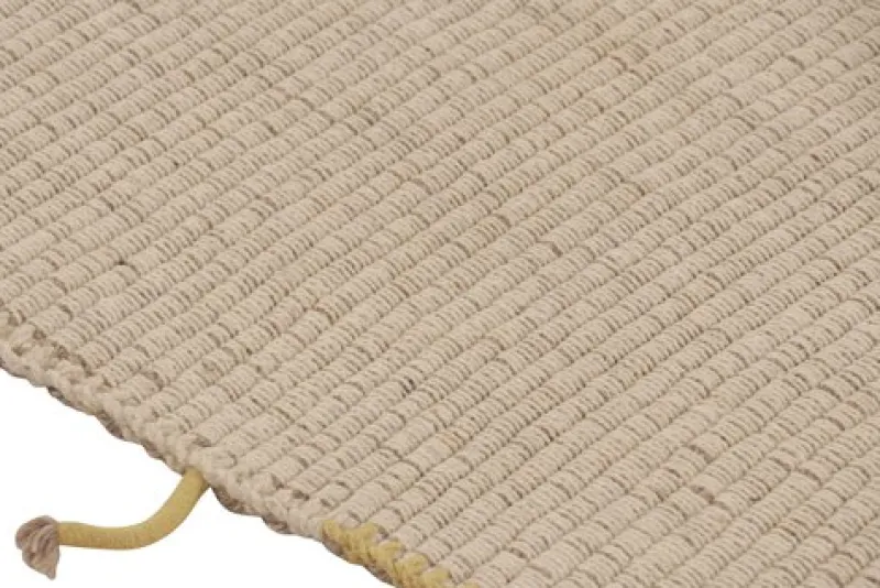 Hot Pamono Square Rug with Textural Cream and Yellow Stripes from R&K Principal Jahanshah Nazmiyal