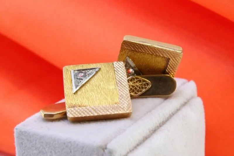 Pamono Square Shaped Gold Cufflinks, Set of 2> Cufflinks