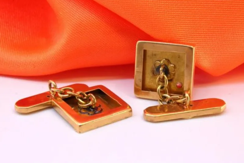 Pamono Square Shaped Gold Cufflinks, Set of 2> Cufflinks