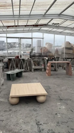 Hot Pamono Square Stone Coffee Table with Ball Sphere Base by My Habitat Design