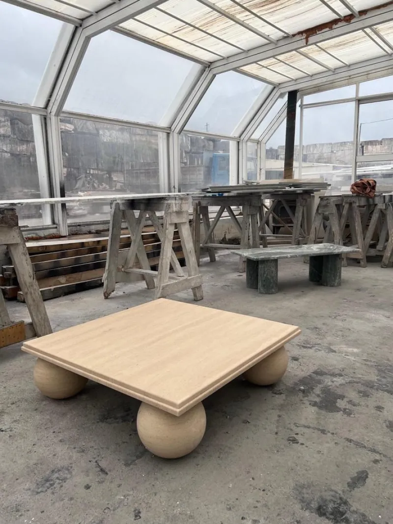 Hot Pamono Square Stone Coffee Table with Ball Sphere Base by My Habitat Design