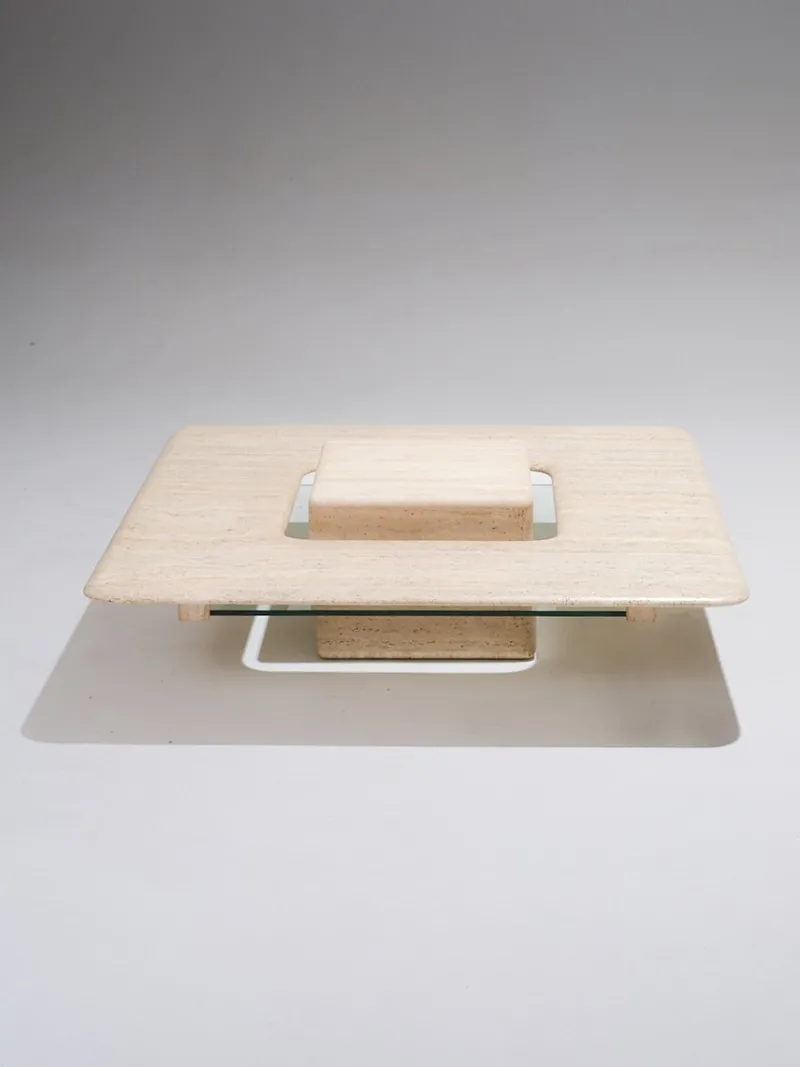 Online Pamono Square Travertine Saturn Coffee Table, 1980s