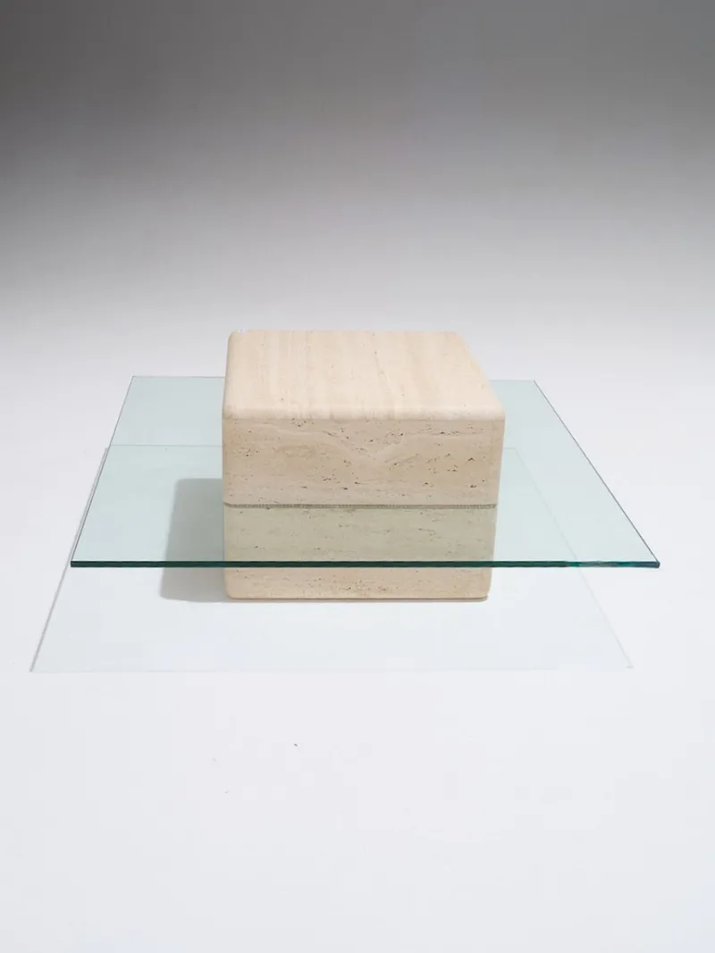 Online Pamono Square Travertine Saturn Coffee Table, 1980s