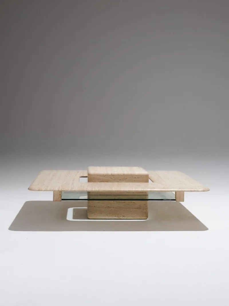 Online Pamono Square Travertine Saturn Coffee Table, 1980s