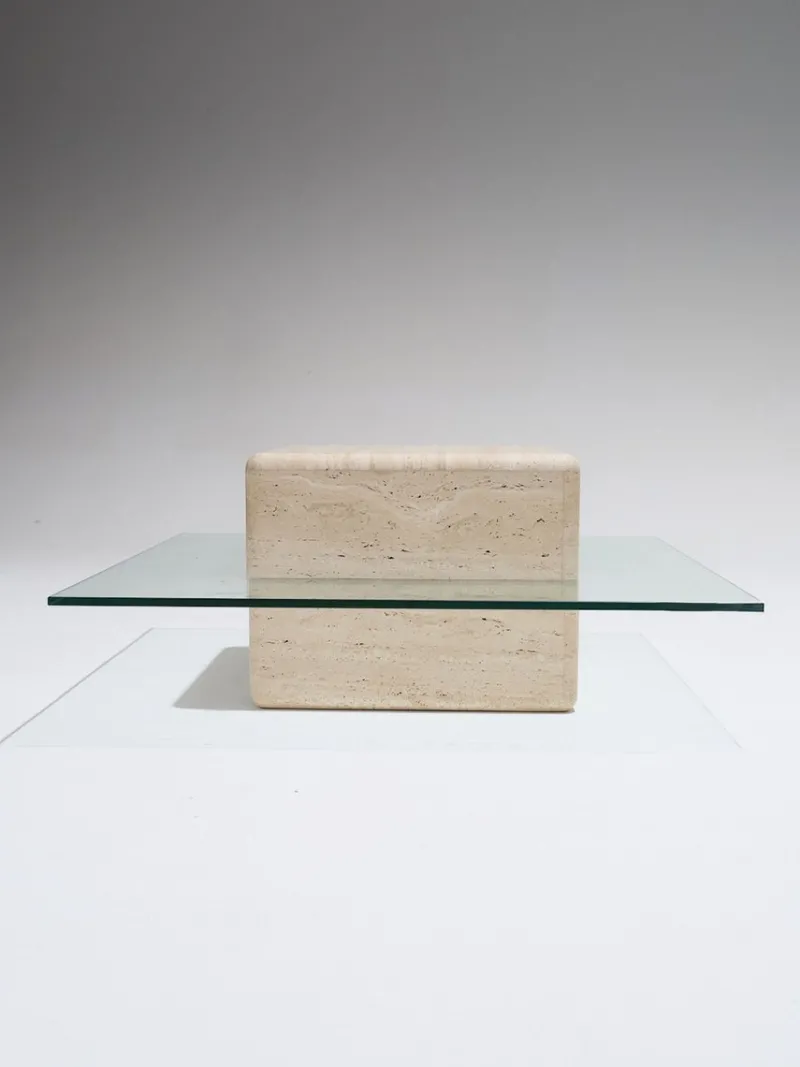 Online Pamono Square Travertine Saturn Coffee Table, 1980s
