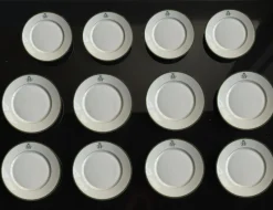 Pamono SS Monogramed Desert and Flat Plates with Gold Trim by Bareuther Bavaria, Germany,1930s, Set of 12><noscript><img width=