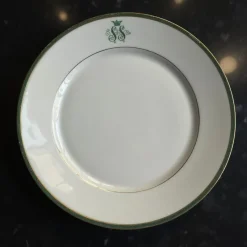 Pamono SS Monogramed Desert and Flat Plates with Gold Trim by Bareuther Bavaria, Germany,1930s, Set of 12><noscript><img width=