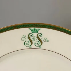 Pamono SS Monogramed Desert and Flat Plates with Gold Trim by Bareuther Bavaria, Germany,1930s, Set of 12><noscript><img width=