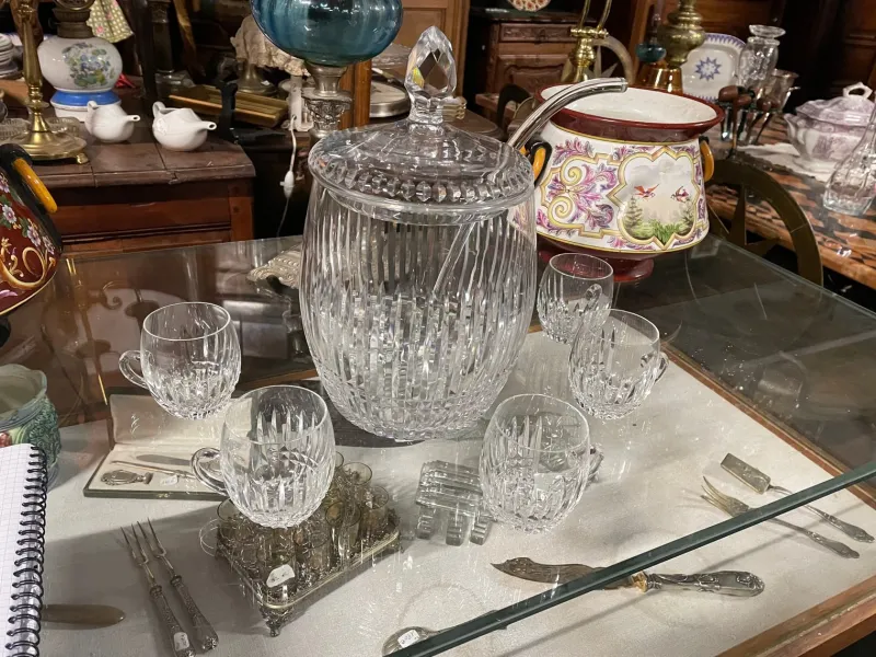 Pamono St Louis Crystal Punch Service with Bowl and Ladle, Set of 6> Serving Dishes